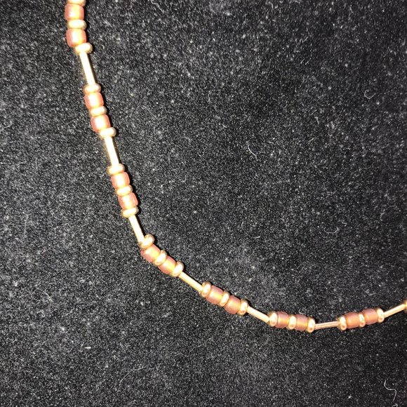 15" Golden Tube Seed Beads And Gold Beaded Necklace - Picture 2 of 4